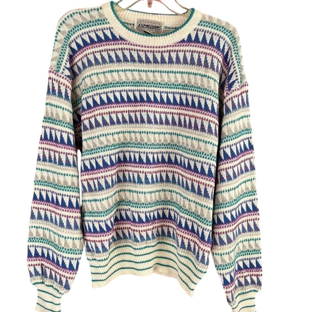 Vintage 90s  Expressions Crewneck Pullover Sweater Size Large